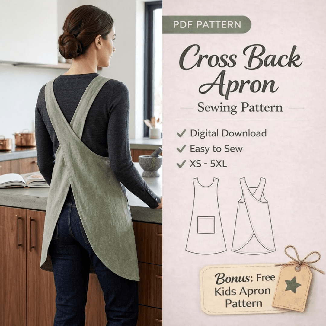 Cross Back Apron Sewing Pattern PDF, XS-4XL, Bonus Apron for Kids Sewing Pattern