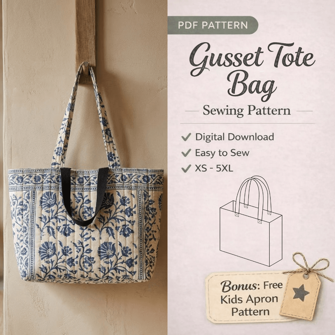 Gusset Tote Bag Sewing Pattern, Quilted Bandana Shopping Bag