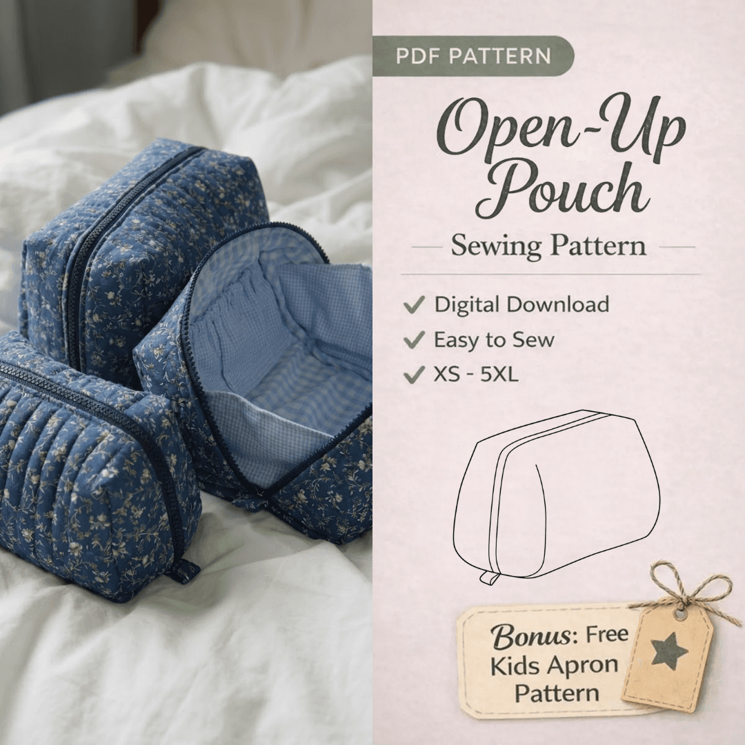 Open-Up Pouch Sewing Pattern, Quilted Makeup Travel Organizer