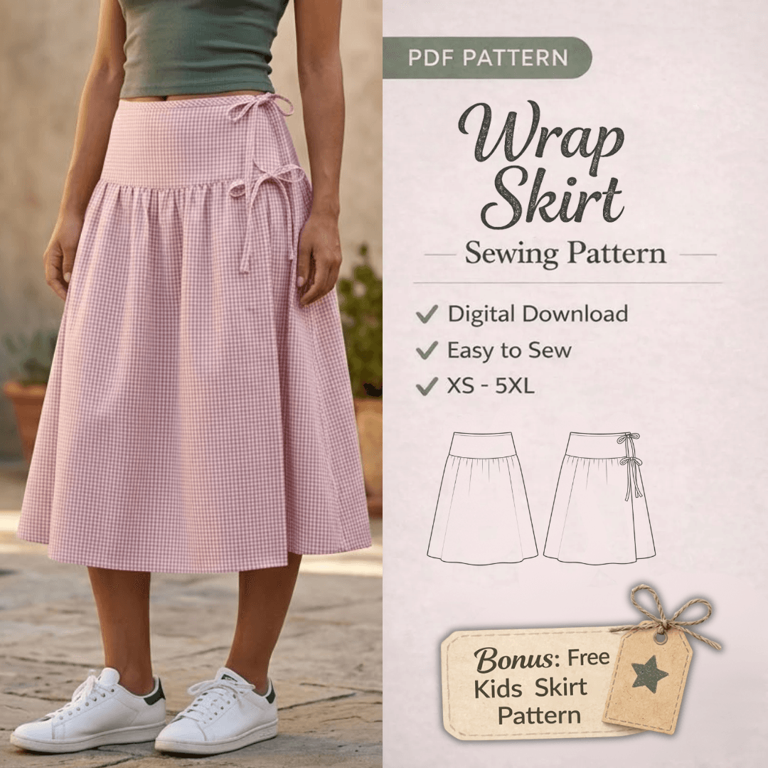 Low Waist Wrap Skirt Sewing Pattern PDF, 12 Sizes, Beginner Friendly Pattern