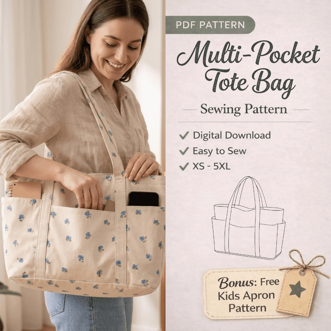 Tote Bag Sewing Pattern, Multi Pocket Canvas Shopper Tutorial