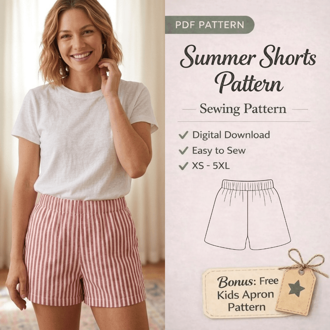Women Shorts Sewing Pattern, High Waist Elastic Beginner Shorts