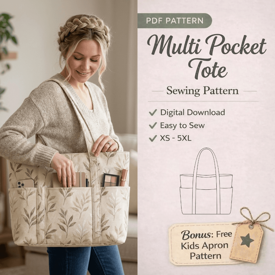 Canvas Tote Bag Sewing Pattern, Multi Pocket Beginner Guide