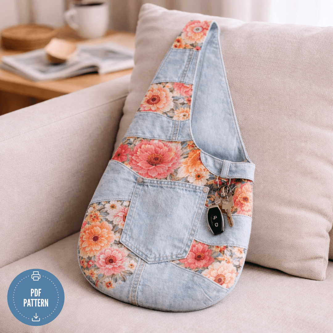 Flower Denim Tote Bag Sewing Pattern, Instant Download, Video Tutorial