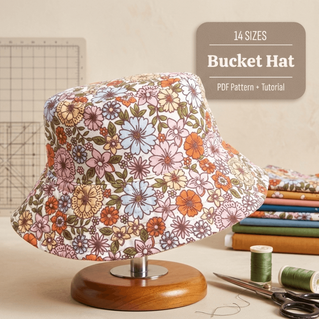 Reversible Bucket Hat Sewing Pattern, 14 Sizes, Beginner Friendly